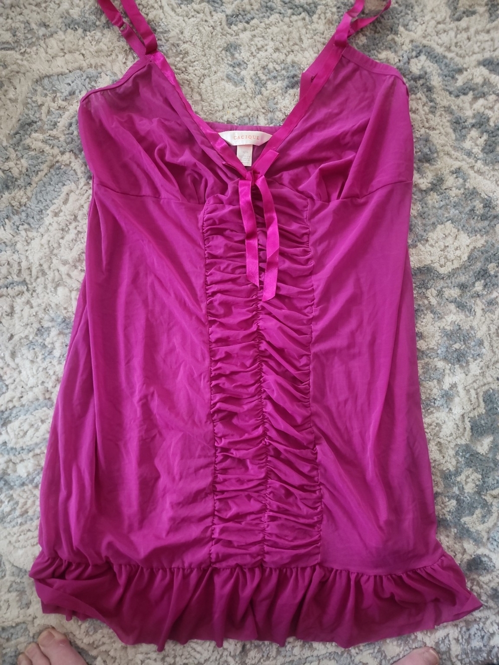 Cacique Magenta Ruched Front Ruffle Chemise - Picture 3 of 7